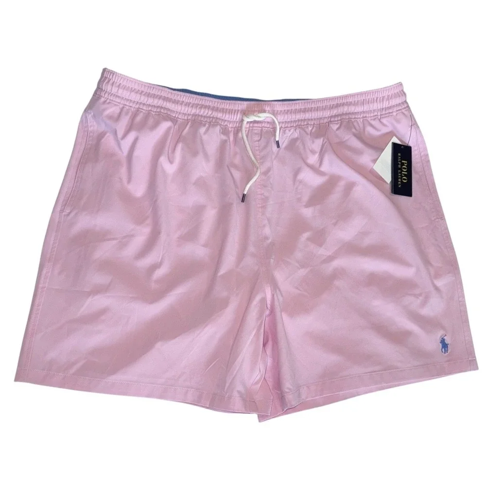 Polo Ralph Lauren Mens 2XLB Pastel Pink Swim Trunks Board Shorts Blue Pony NWT